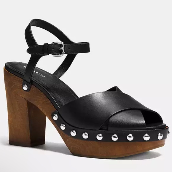 Coach Woman’s Black Viola Soft Vegan Leather Heels Size 8 M - Picture 1 of 11